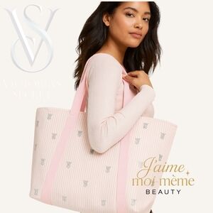 Victoria Secrets Baby Pink Heritage Stripe Tote With Crystal Bling Diamante